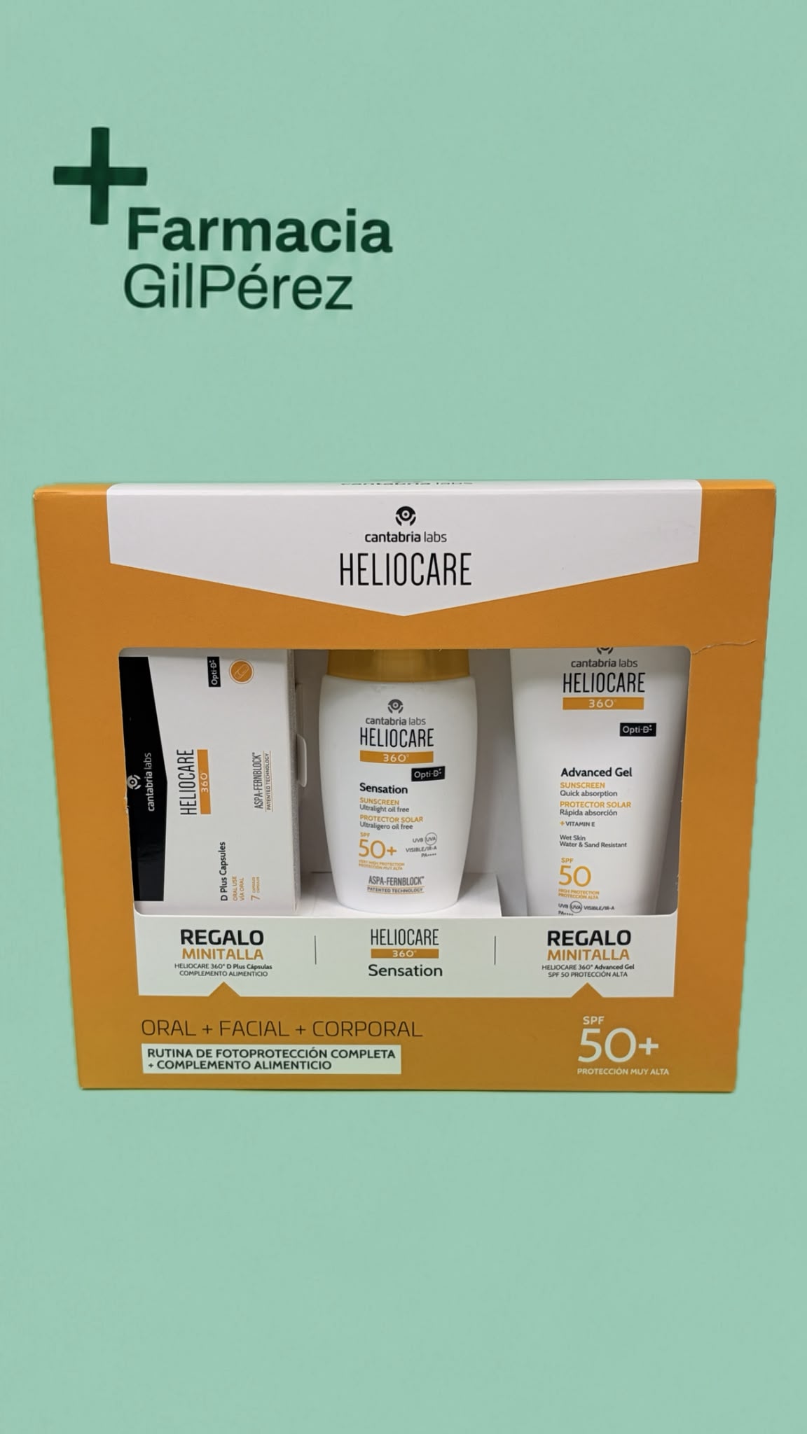 Heliocare 360 Pack Sensation + Regalo D-Plus Caps 7ud + Advanced Gel 100ml